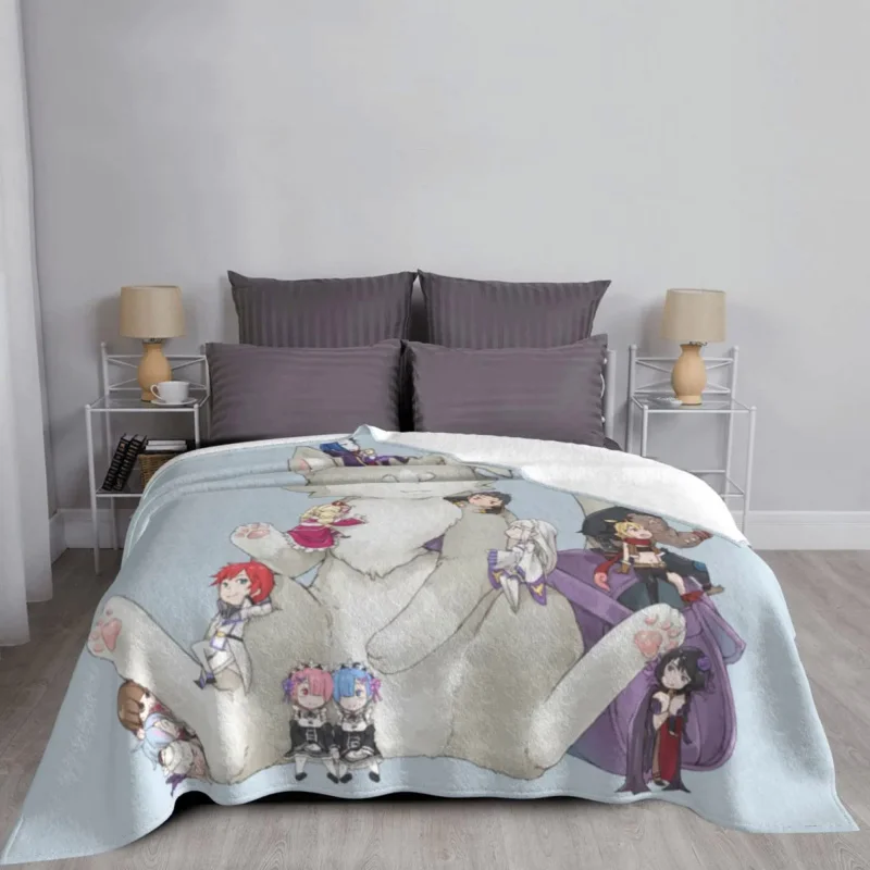 

Girl Maid Ram And Rem Re Zero Blankets Flannel Summer Japan Anime Portable Thin Throw Blankets for Bed Bedroom Bedspreads
