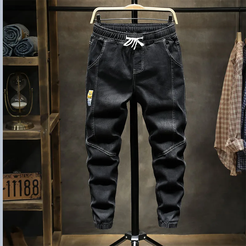 2022 Men Fashion Denim Pants Brand Big Yards Feet Thin Jeans Men Elastic Waist Drawstring Cowboy Sweatpants Baggy Trousers