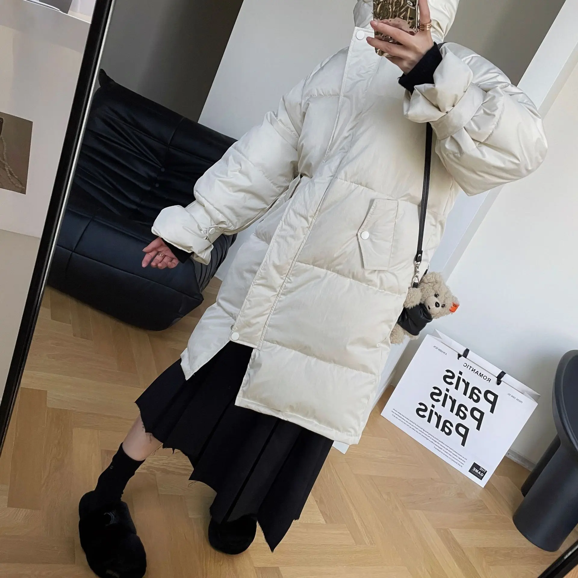Thickened Hooded Cotton Coat Female 2022 Women's Clothing Winter Flared Sleeves In Long Student Bread Wear Trend