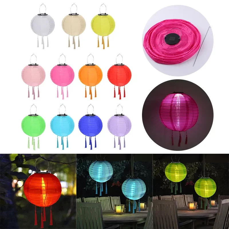 

NEW2022 8 inch Waterproof Solar Chinese Lantern Nylon Hanging Lamp Outdoor Festival Wedding Birthday Party Decorations Light