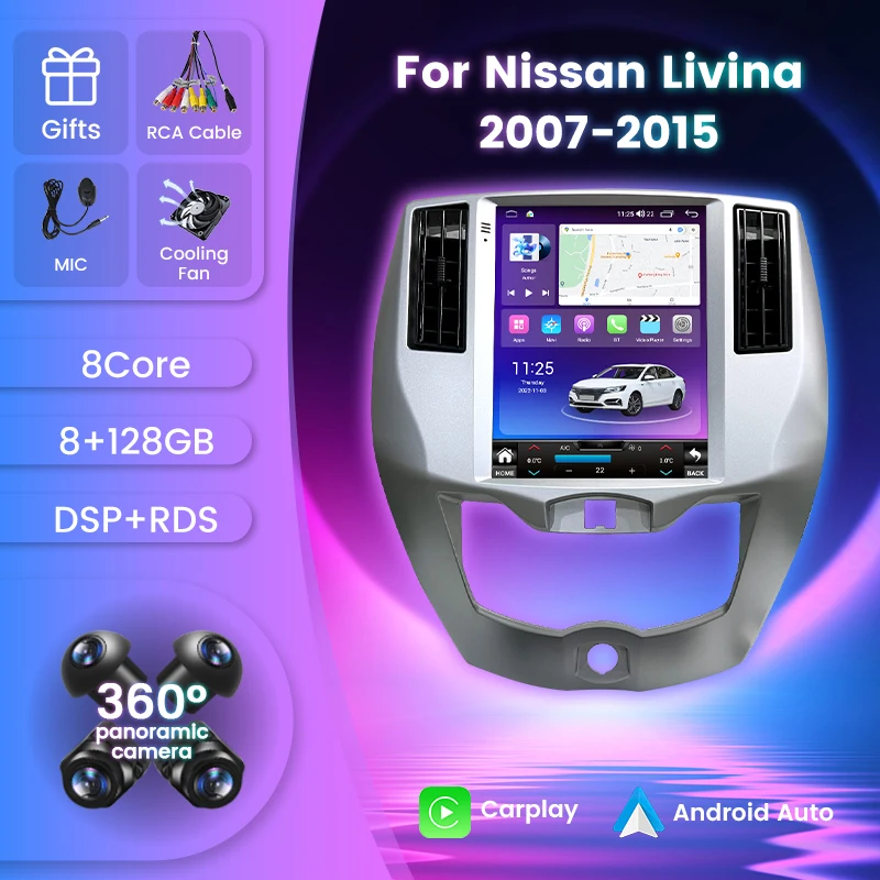 

Автомагнитола 9,7 дюймов, Android 11, автомобильный аудиоплеер 8 + 128 для Nissan Livina 2007-2015, GPS-навигация, встроенный Carplay + Auto BT