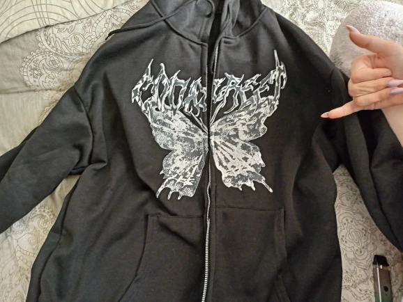 Женская Ретро-Толстовка Y2K темно-серого цвета молния бабочка с капюшон Свитшот в