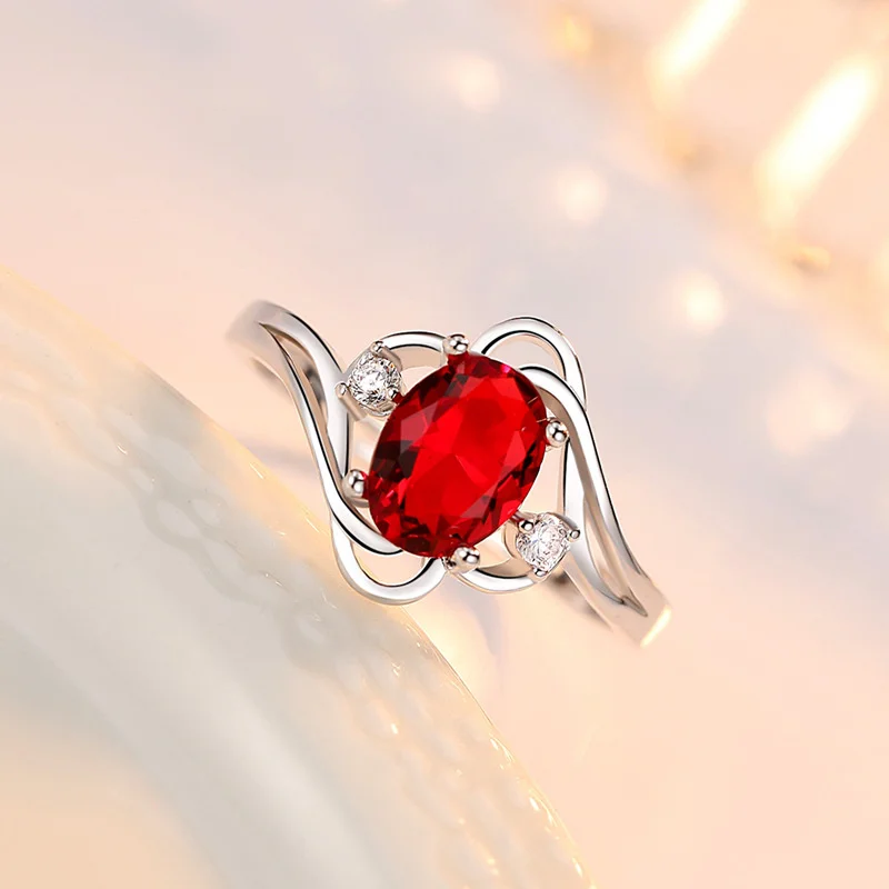 Женское кольцо с овальным Рубином Anillos Yuzuk открытое свадебное Ювелирное