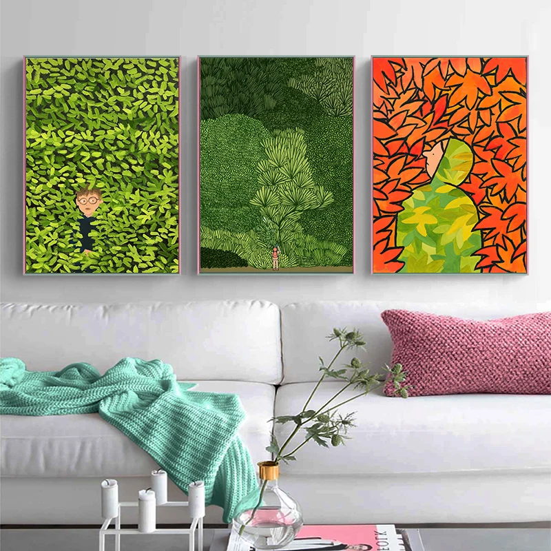

Современный абстрактный постер с листьями, Картина на холсте, акварельная мультяшная картина, Настенная картина для скандинавского интерьера дома, гостиной, Декор