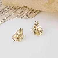 gold hollow butterfly stud earrings for women elegant circle dropping earring girls temperament fashion party jewelry
