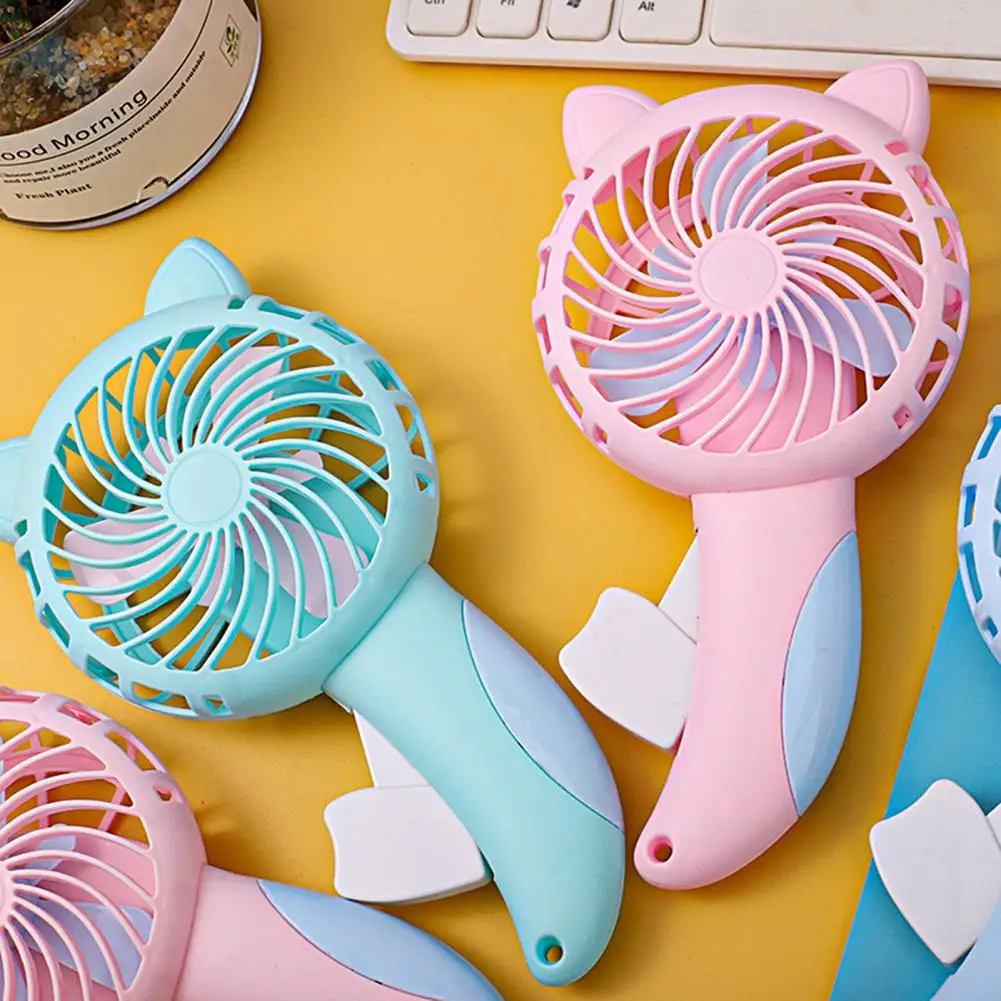 

Practical Cartoon Hand Press Children Fan Handheld Fan Cat Design Fine Workmanship