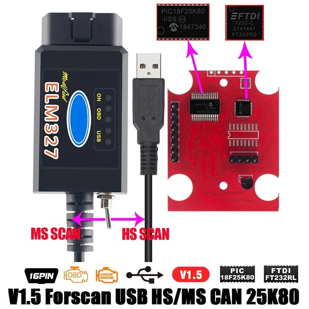 V1.5 PIC18F25K80 ELM327 Bluetooth OBD2 Scanner for Car Diagnostic Tools WIFI/Bluetooth/USB | Автомобили и мотоциклы