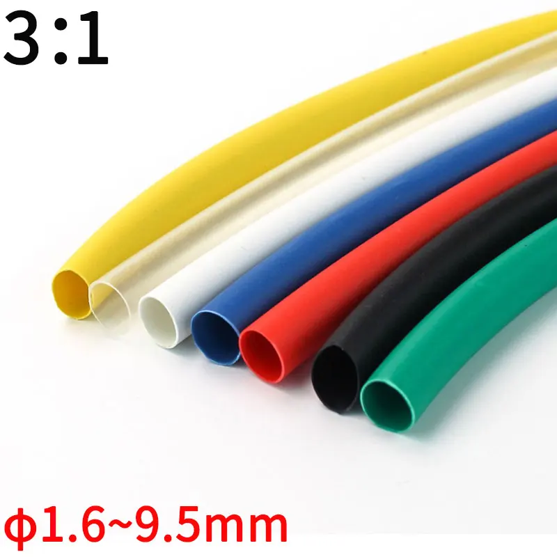 

2M 1.6/2.4/3.2/4.8/6.4/7.9/9.5mm Dual Wall Heat Shrink Tube Thick Glue 3:1 ratio Shrinkable Tubing Adhesive Lined Wrap Wire Kit