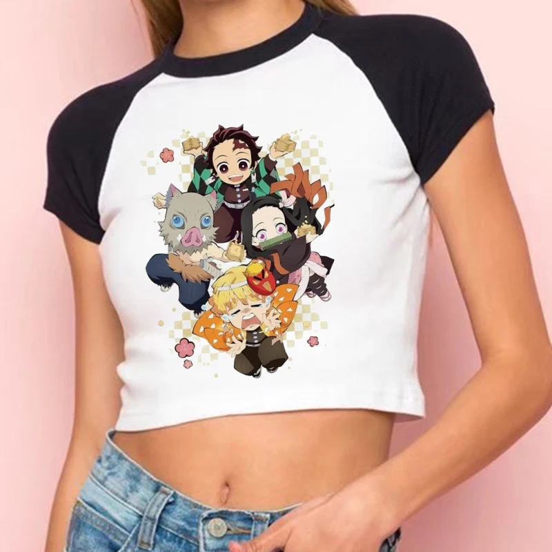 

Japanese Anime Demon Slayer T Shirt Women Summer Tops Cartoon Kimetsu No Yaiba Tees Ulzzang Harajuku O-neck Slim Tshirt Female