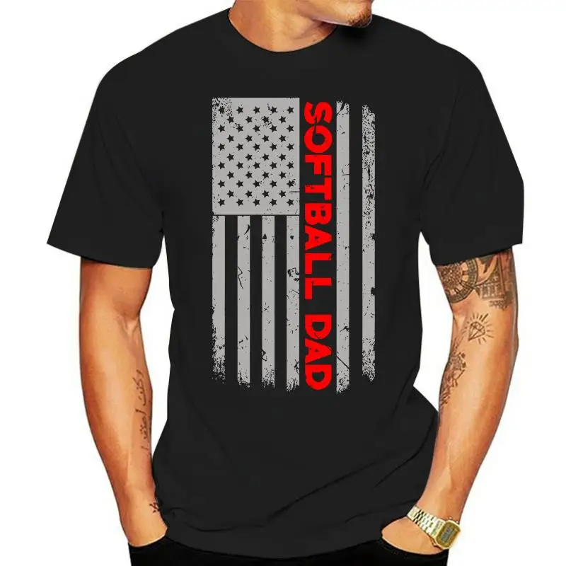 

Men T Shirt Softball Dad U.S. Flag Pride Tshirt Women T-Shirt