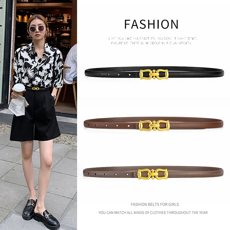 

New Ladies Cowhide Belt Female Flower Buckle Belt Simple Jeans with Ins Wind Joker Belt Female Woman Belts for Dress