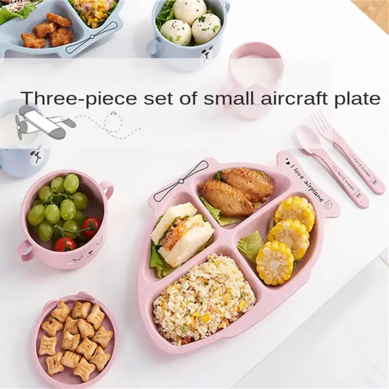 

Childrens Wheat Tableware Multi-frame Not Easy String Flavor Kitchen Dishes Set With Fork Spoon Home Dinner Plate Separation