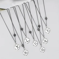 ladies 925 sterling silver necklace retro silver crown english letter gold round tag fashion jewelry couple gift