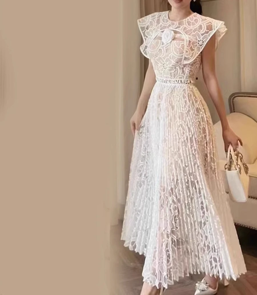 Роскошные дизайнерские кружевные белые платья с вышивкой летнее праздничное