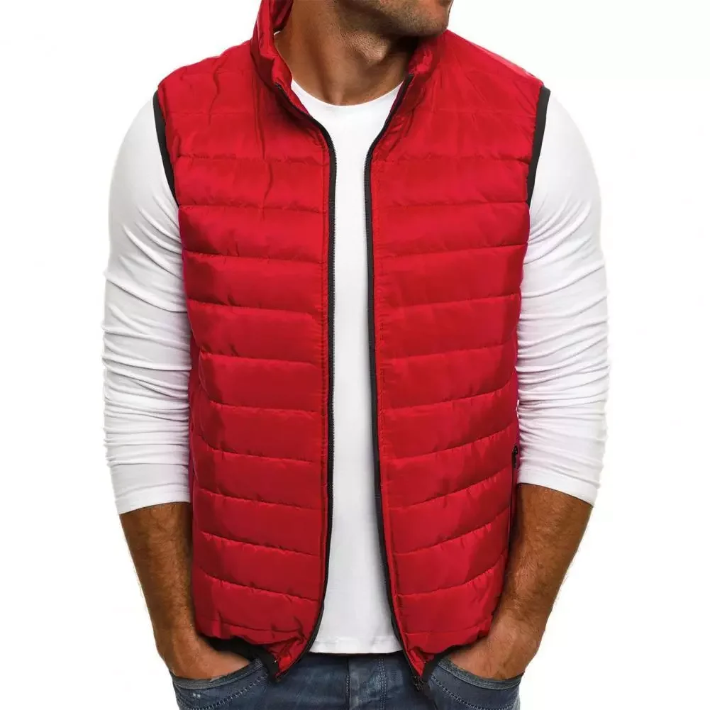 

New2022 Sale Men Vest Solid Color Sleeveless Padded Stand Collar Down Waistcoat for Daily Wear