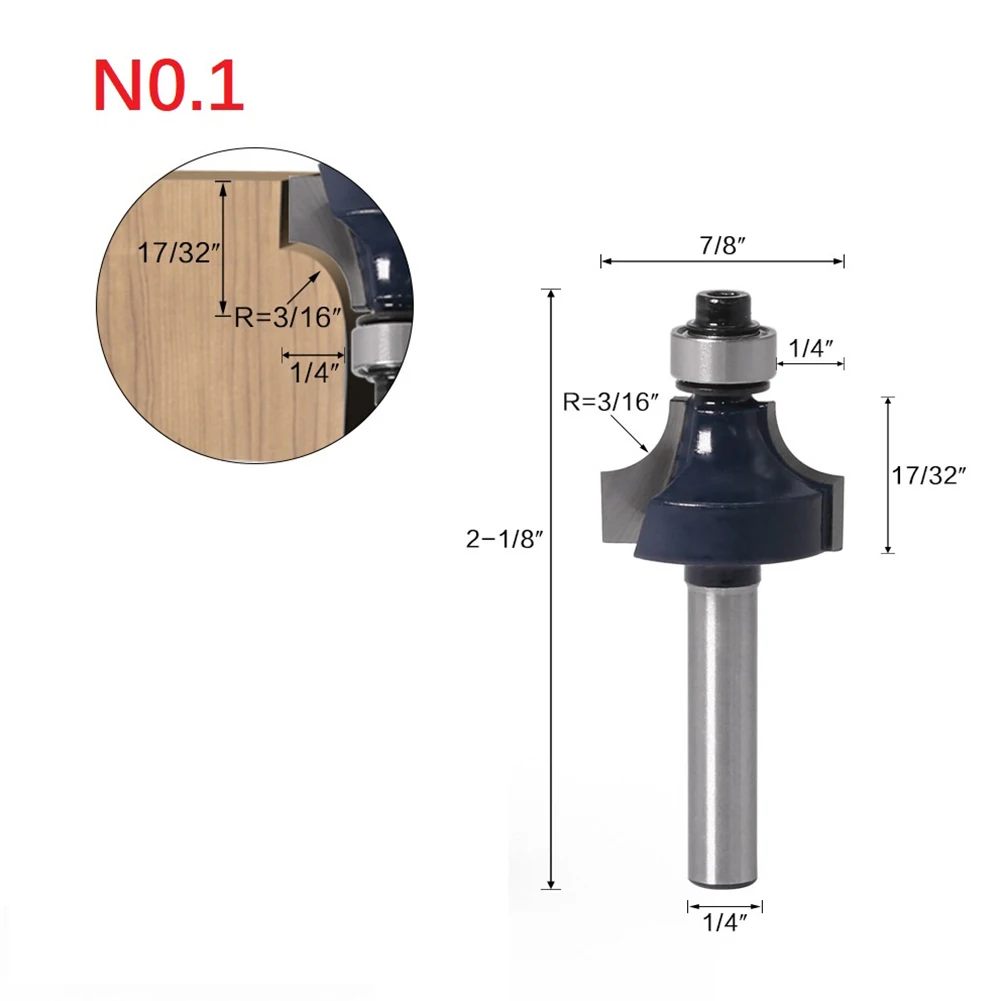 

1pc Round Over Router Bit With Bearing 1/4 Shank Milling Cutter For Wood Woodworking Carving Tool Milling Machine Carpentry Tool