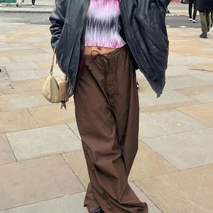 Cuteandpsycho Casual Women Baggy Cargo Trousers Loose Oversized Hippie Drawstring Tech Pants Streetw in Pakistan