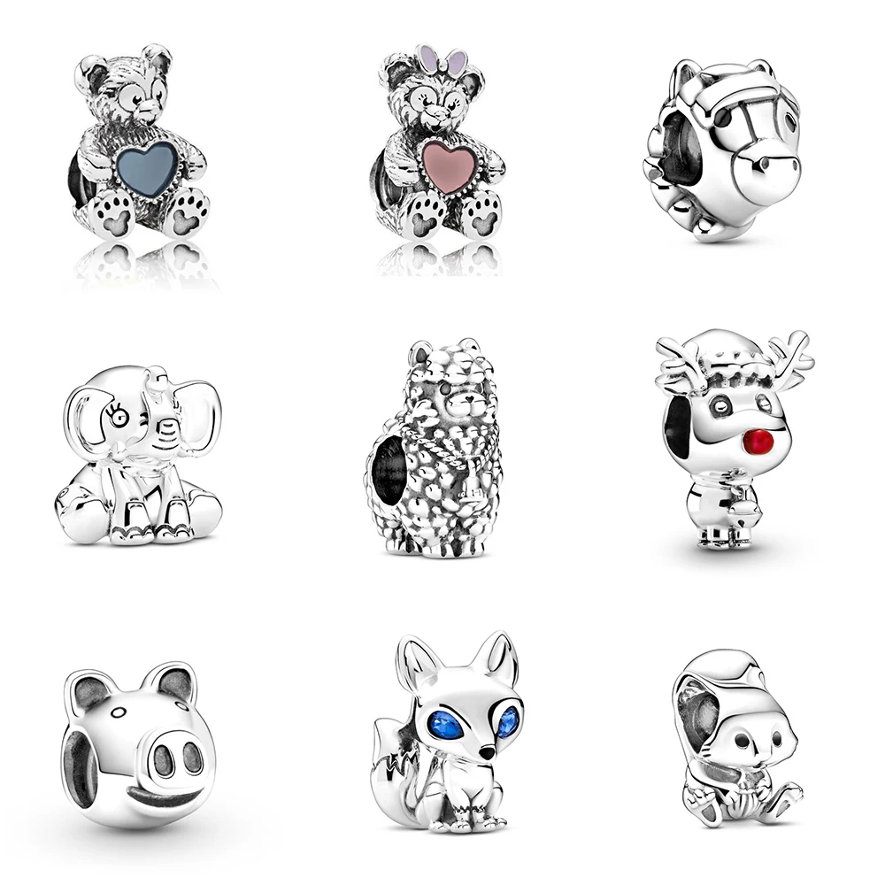 

925 Sterling Silver Beads Diy Bear Horse Elephant Deer Fox Bead For Original Pandora Charms Women Bracelets & Bangles Jewelry