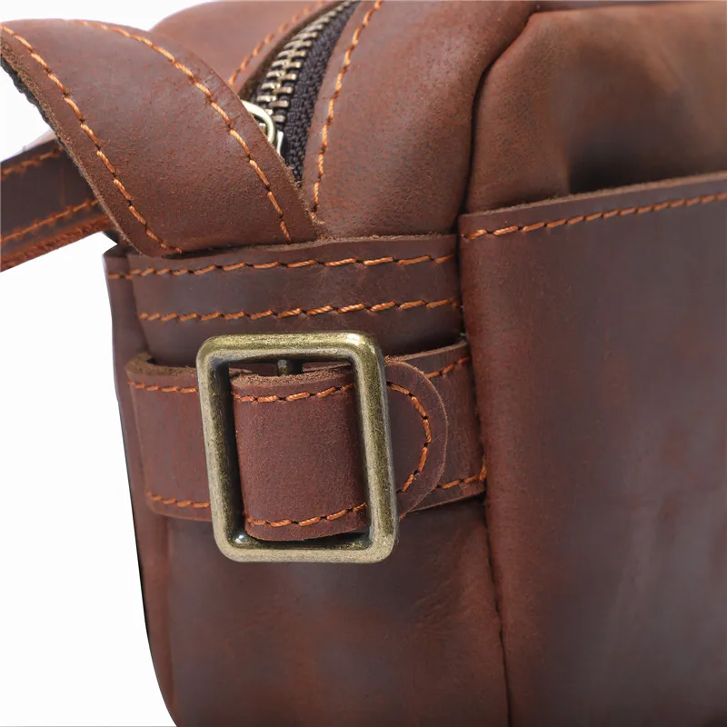 Retro crazy horse leather shoulder zipper backpack men's small square bag fashion designer natural cowhide messenger bag