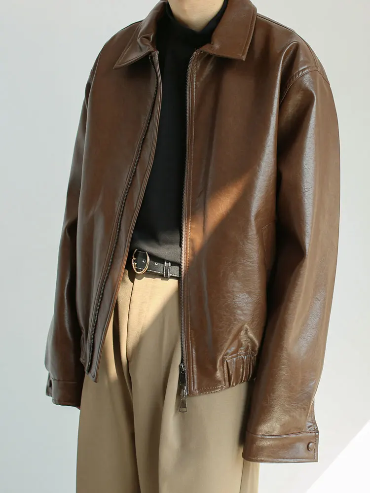 

Уличная мотоциклетная Женская куртка из искусственной кожи в стиле ретро на молнии, Новинка осени 2023, Шикарное облегающее женское пальто с коротким рукавом, шикарные куртки для пар