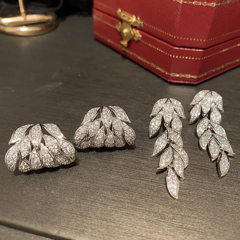 

Bilincolor Fashion Simple Silver Crystal Clear Leaf Earring for Women