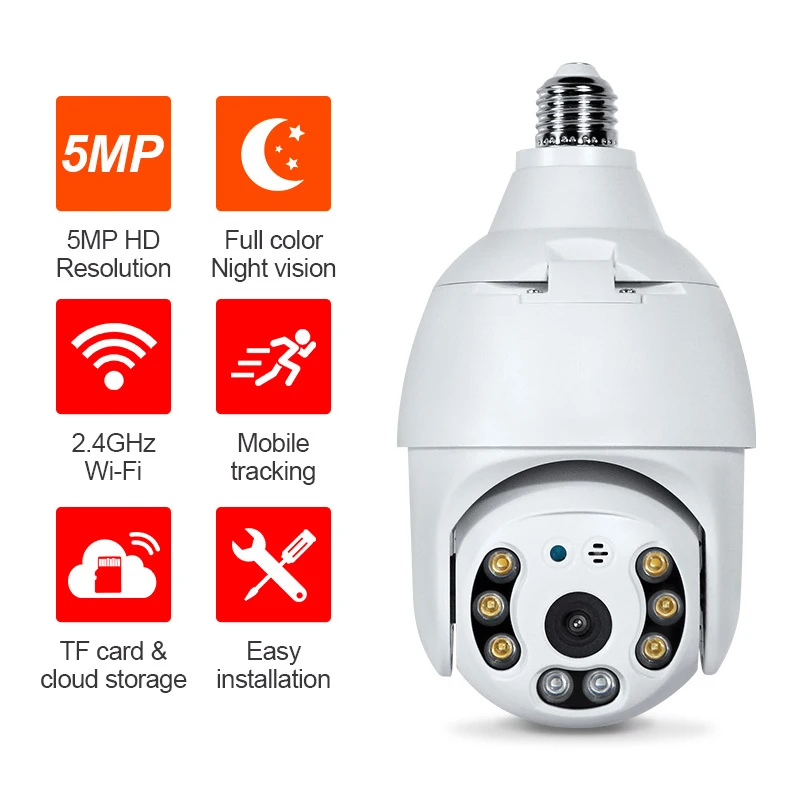 

Умная панорамная IP-камера для домашних систем видеонаблюдения, 360 °, E27, Full HD, 5 Мп