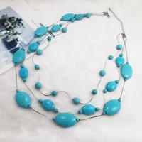 renya natural stone layered round oval turquoises beads necklace blue imitation stone short neck for women girls jewelry gift