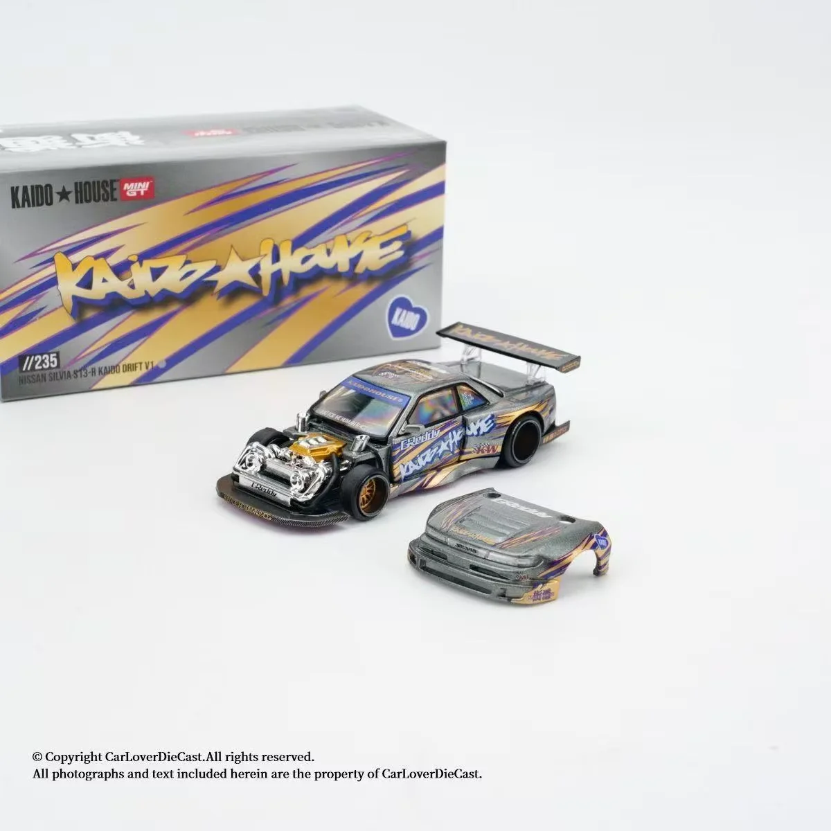 Kaido House x MINI GT 164 Nissan Silvia S13-R KAIDO DRIFT V1, литая модель автомобиля из металлического сплава, миниатюра, подарок для коллекции (art.: 3920db642bc30) - 3920db642bc30