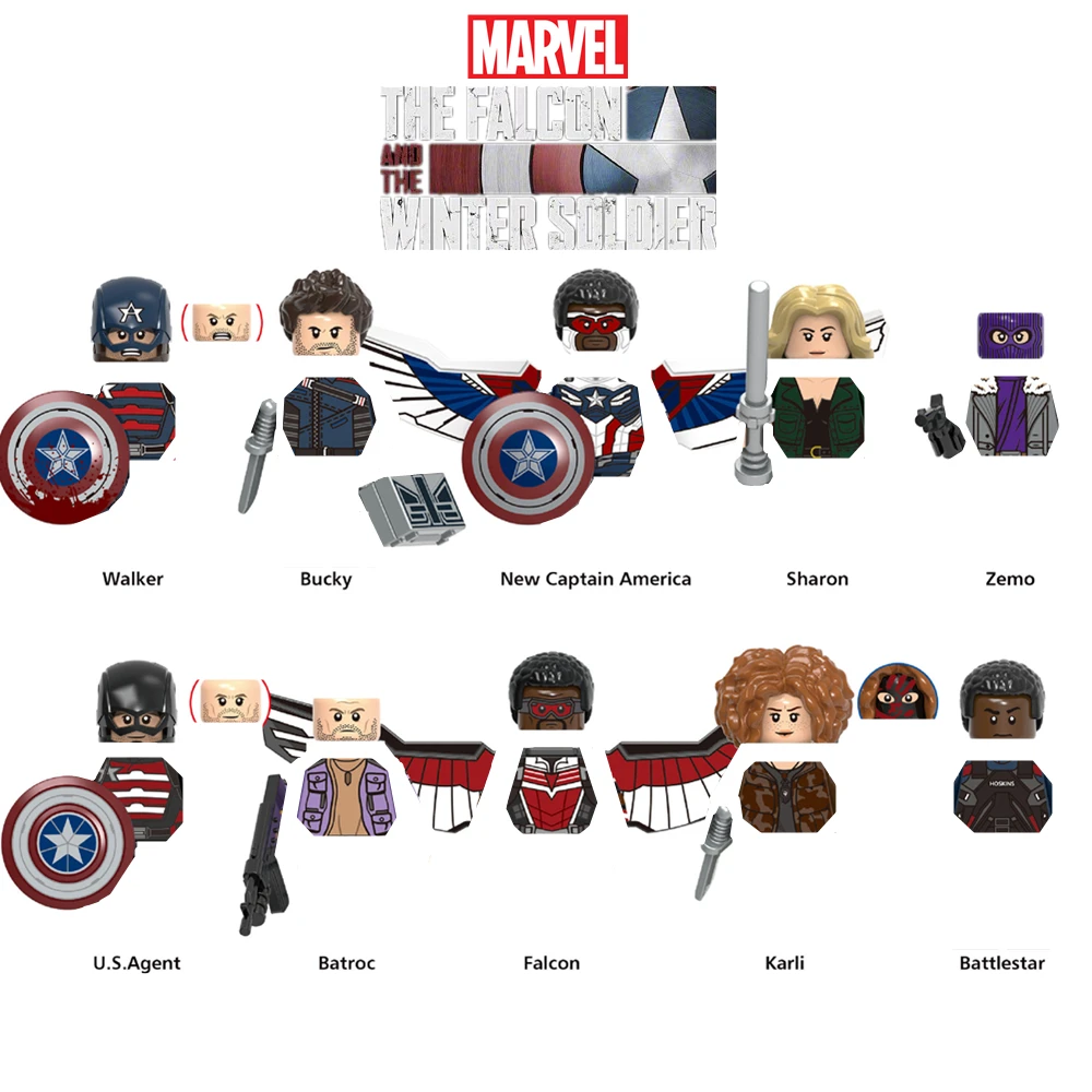 

Marvel Avengers Captain American Falcon Winter Soldier Figures Sam Bucky Zemo Walker Building Blocks Figures Bricks Toy Kid Gift