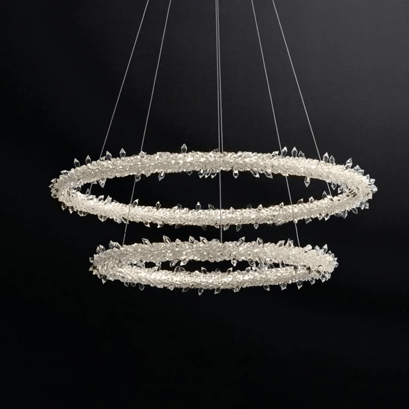 

Artistic Silver Gold Crystal ICE Ring LED Dimmable Hanging Lamp Chandelier Lighting Lustre Suspension Luminaire Lampen For Foyer