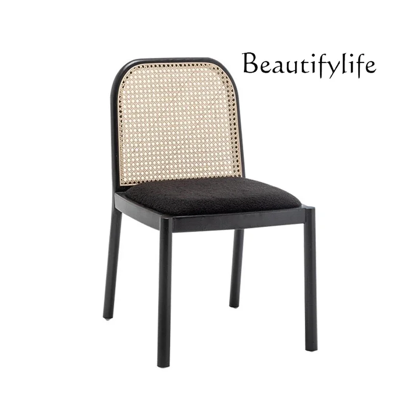 Средневековый обеденный стул из ротанга скандинавский домашний со спинкой