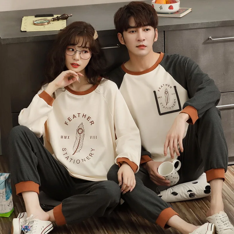 

Pure cotton lovers pajamas round collar contracted Ms Qiu dong leisurewear cotton suits in spring and autumn men suit at home