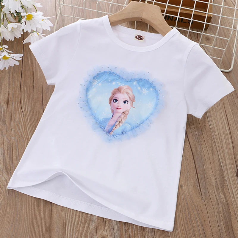 

Summer Elsa 3-8 Years Kids Girl T-shirts Cotton Printed Graphic Little Girl Top Toddler Baby Girl Tees Young Children Clothes