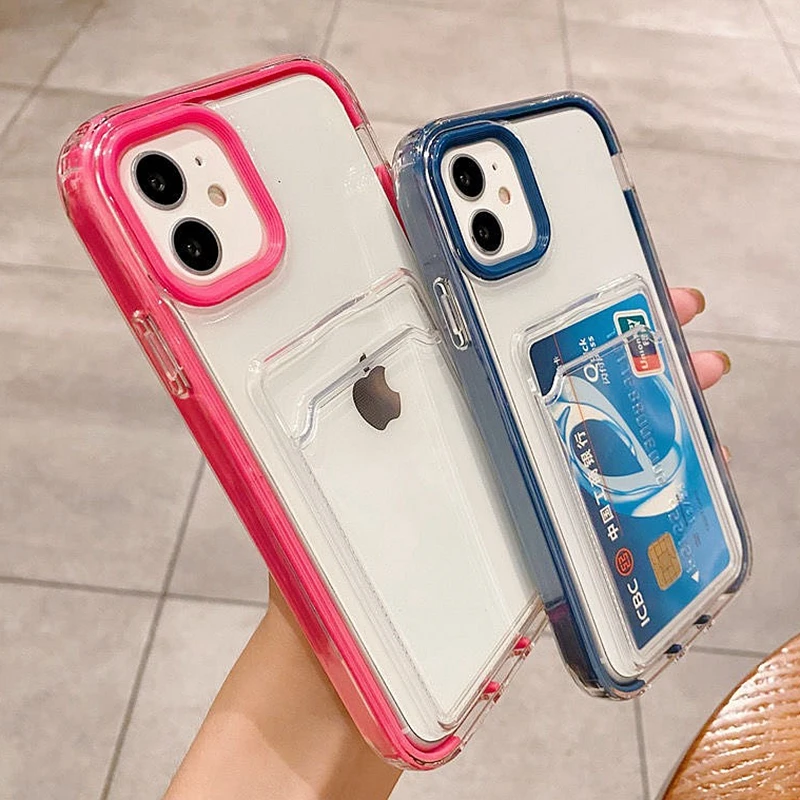 

Luxury Card Bag Transparent Phone Case For iPhone 12 11 13 Pro Max XR XS Max X 7 8 Plus Mini SE 2020 Bumper Back Cover