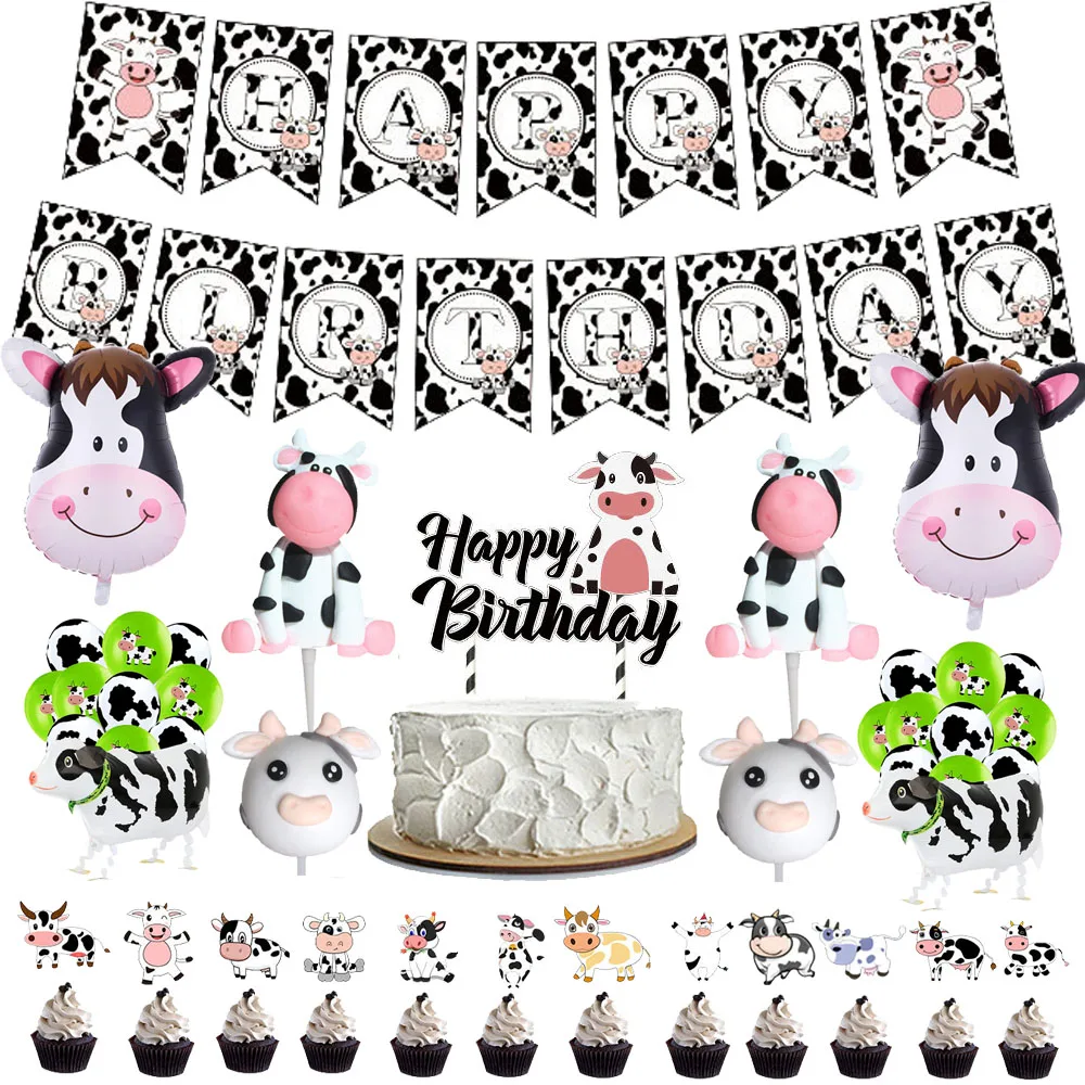 

Cow Theme Party Decorations Cow Birthday Party Plates Cups Napkins Cake Toppers Banner Balloons Farm Animal Theme Party Supplies
