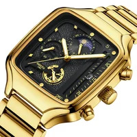 Часы наручные NIBOSI Мужские кварцевые, брендовые Роскошные спортивные водонепроницаемые с квадратным циферблатом, с хронографом, 2024