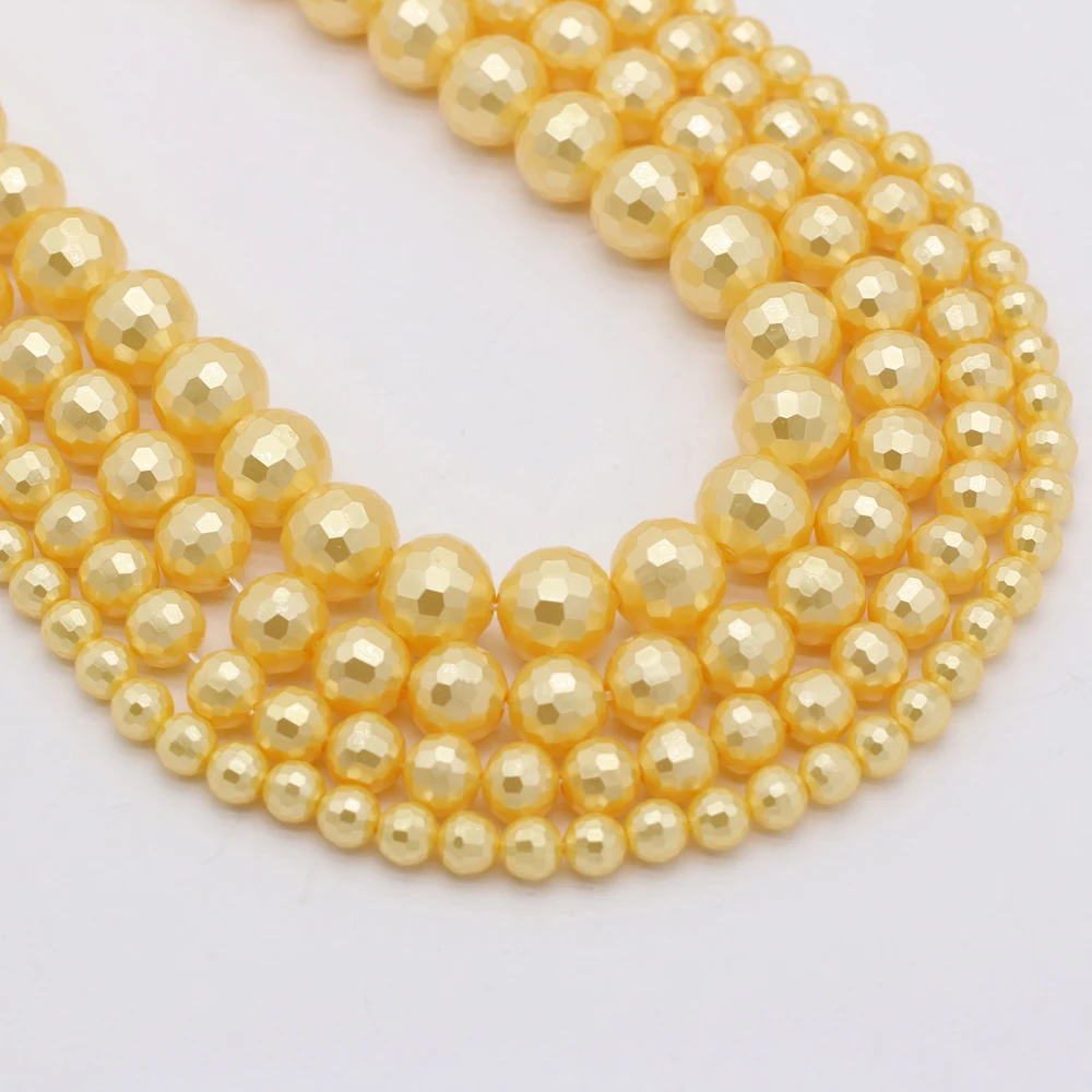 

Natural Pearl Yellow Round Faceted Shell Beads 6mm/8mm/10mm/12mm For Jewelry Making Necklace Bracelet Accessories Charm Gift36CM