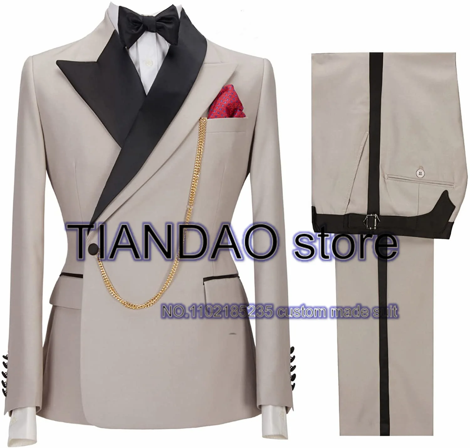 Suit for Men Wedding Groom Tuxedo Khaki Formal Blazer Pants 2 Piece Dinner Ball Dress Male Jacket Set costume homme
