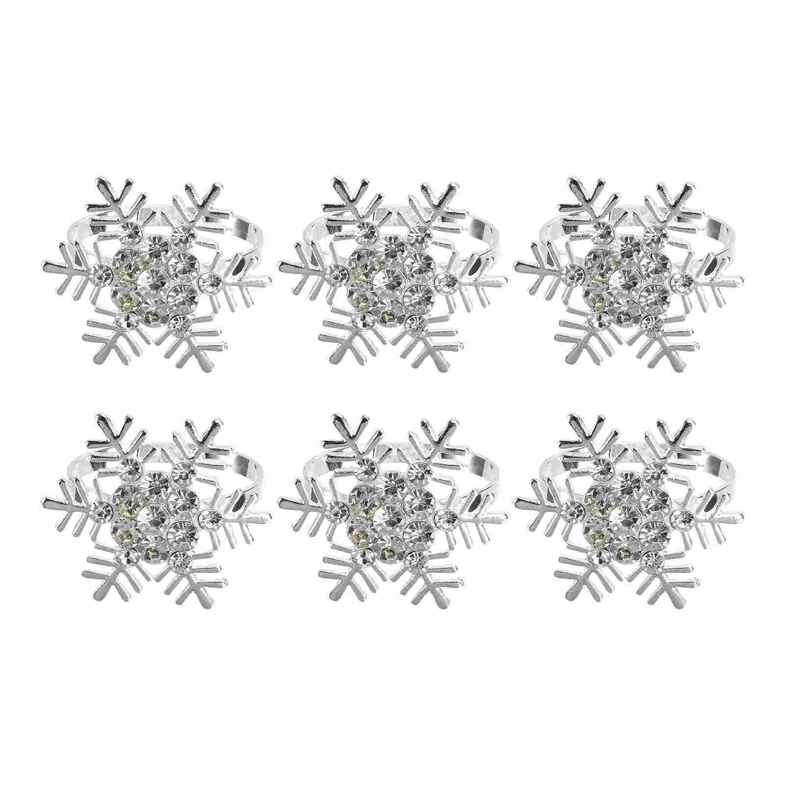 

6Pcs Christmas Napkin Ring Rhinestone Snowflake Napkin Holder Holiday Xmas Serviette Buckle Gifts Christmas Dinners Table