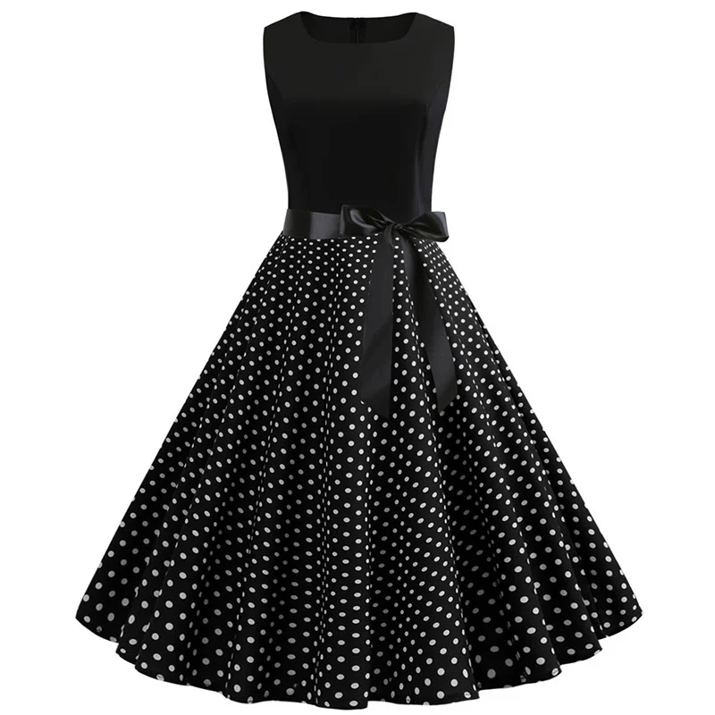 

Женское винтажное платье в горошек, черное платье в стиле рокабилли 50-60-х годов с драпировкой качели, одежда для работы, одежда для женщин на лето 2019