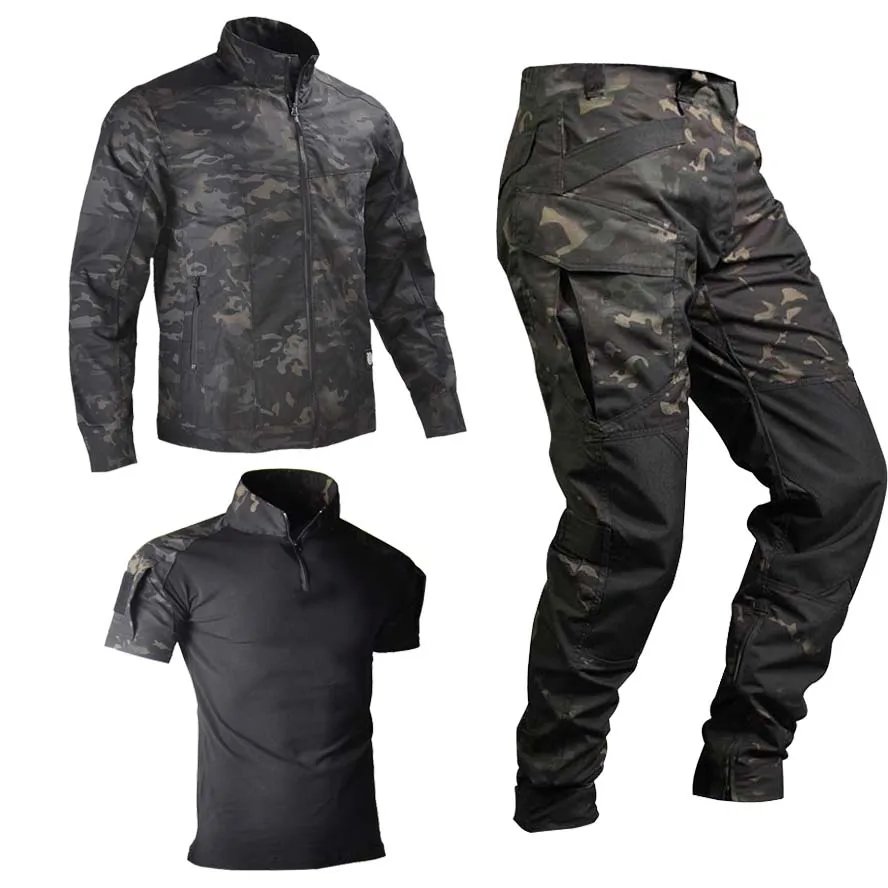 Tactical Combat Suits Military Uniform Camo Waterproof Jacket+Pants+Shirts Hiking Suit Hunting Clothes Sport Airsoft Suit Outfit