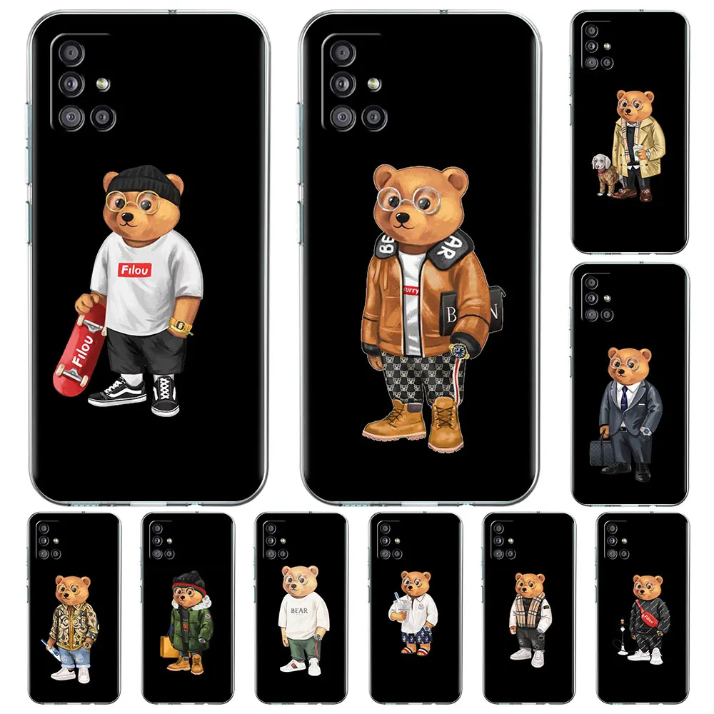 

Luxury Brand Bear Case For Samsung Galaxy A12 A52 A51 A32 5G A21s A02s A31 A72 A11 A22 4G Transparent Soft Phone Cover
