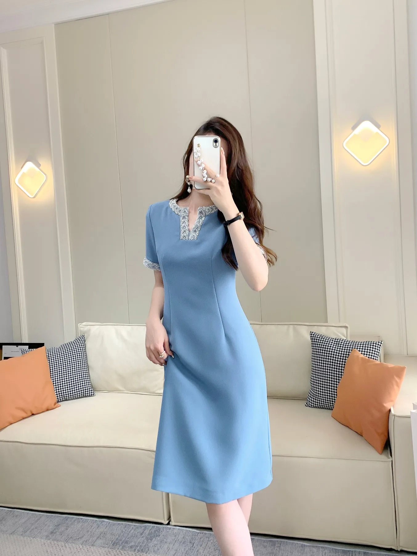 2023 spring and summer women's clothing fashion new Decorative V-neck Dress 0526