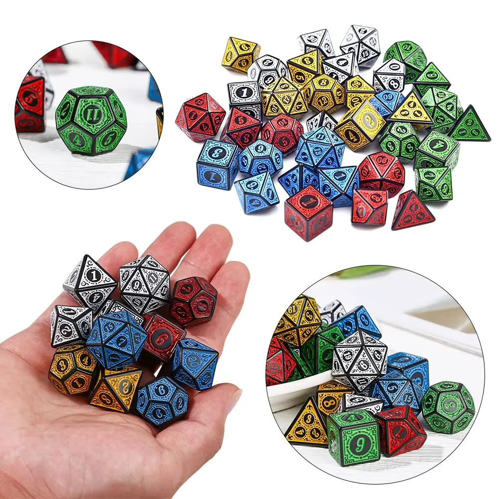 

35 шт. 5 цветов Набор многосторонних игральных костей для TRPG DND Polyhedral D4 D6 D8 D10 D12 D20 игральные кости для настольных карт математические игры