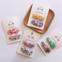 2pcslot lovely colorful hair clips transparent sequins quicksand hair grips loving heart flower hairpins girls hair accessories