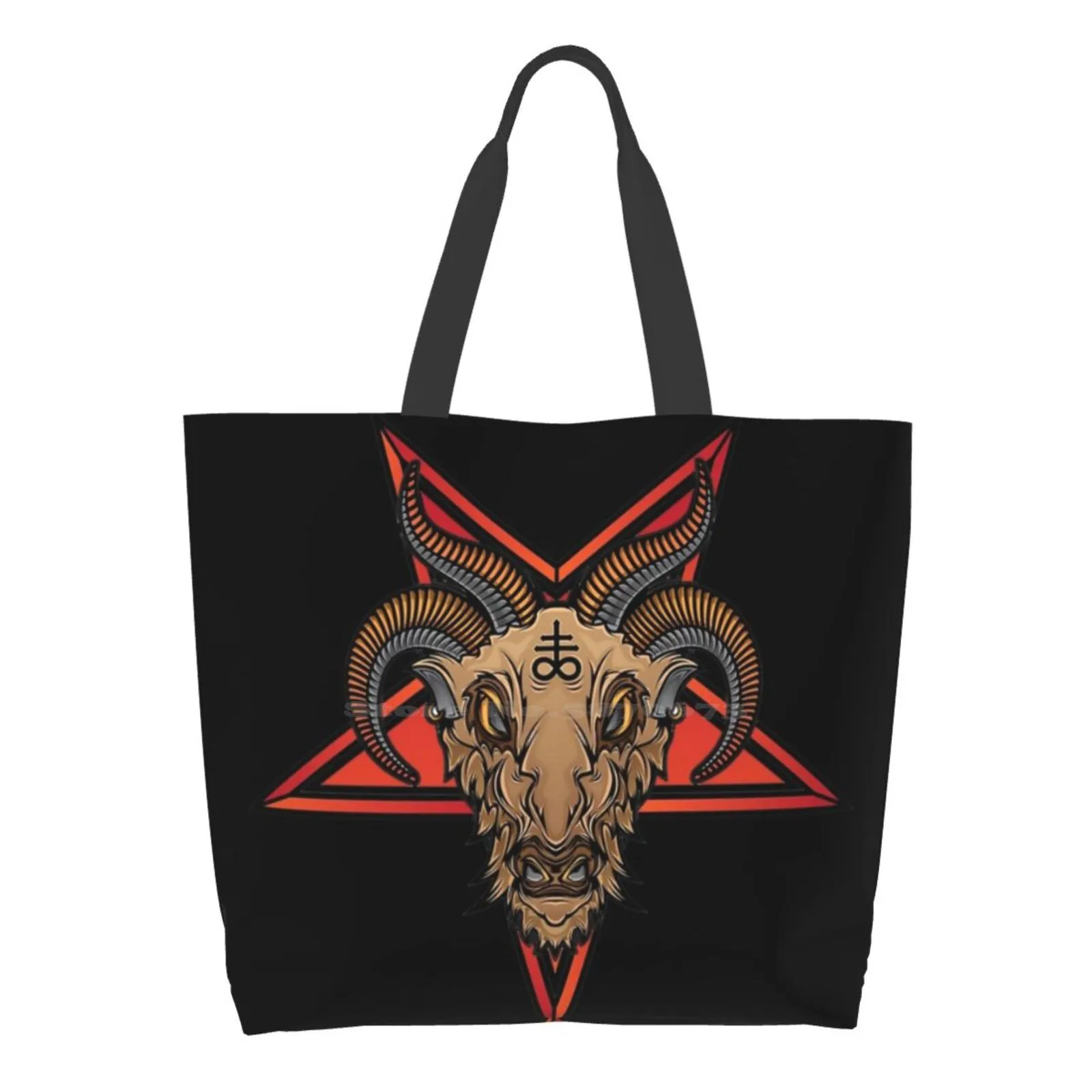 

Baphomet On A Pentagram Reusable Shopping Bag Tote Large Size Satan Devil Occult Goat Pentagram 666 Demon Satanic Metal