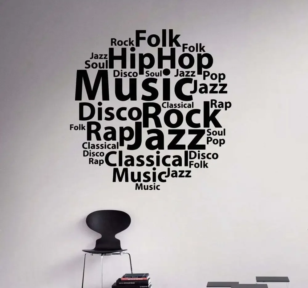 Music Style Wall Decals Wordcloud Typography Sticker Home Decoration Living Room Murals Fashion SupplieYY27