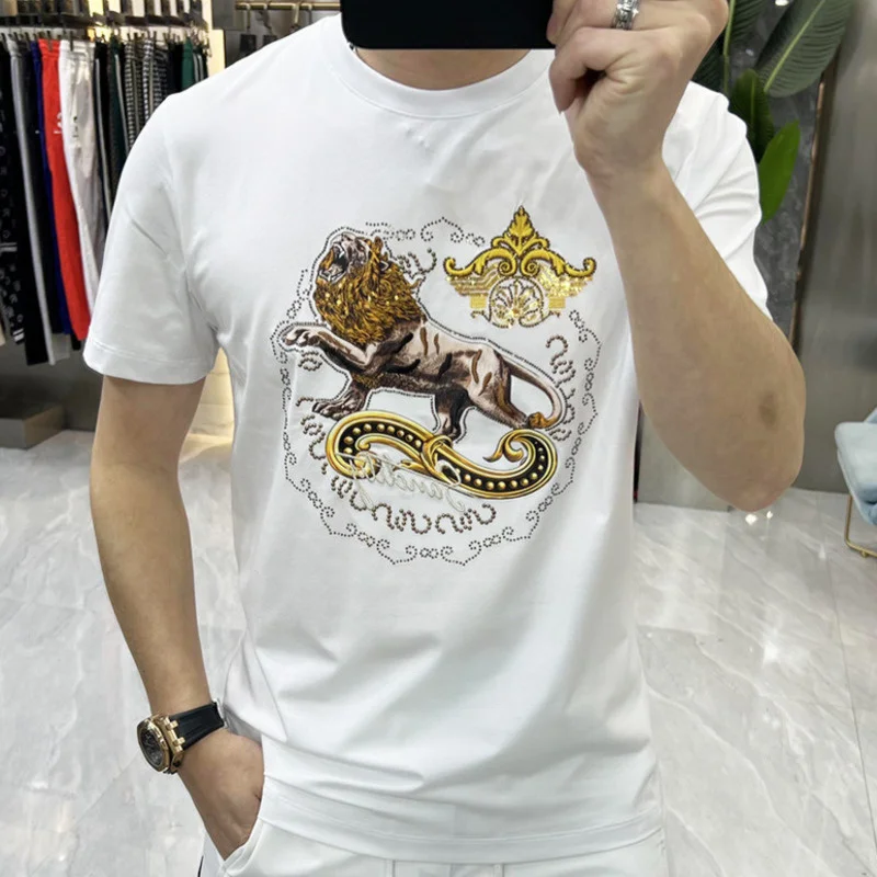 

Мужская футболка с короткими рукавами, универсальная облегающая Удобная футболка с принтом бриллиантов, лето 2023