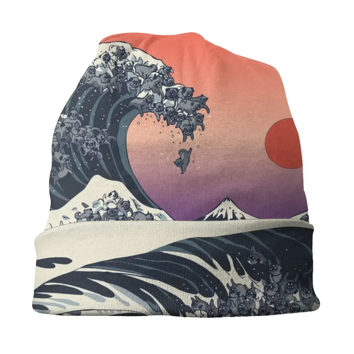 The Great Wave Off Kanagawa Of Black Pugs Шапка-бини Капот Вязаная шапка Katshushika Hokusai Стиль Зимние