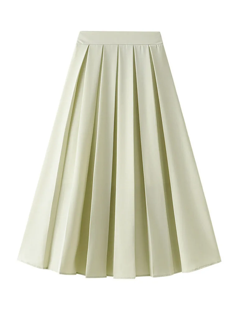 

Пышная плиссированная длинная юбка А-силуэта, однотонная мятно-зеленая элегантная юбка до щиколотки с поясом на резинке, белого и цвета сло...